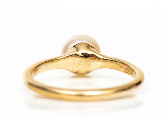 14k Yellow Gold Simple Pretty 6.75mm Cultured Pearl Solitaire Ring, Size 6+