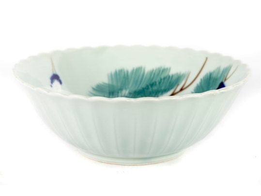 Japanese Porcelain Bowl With Cranes And Pine Design