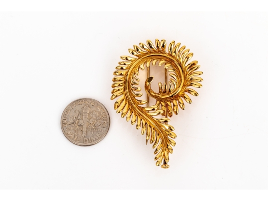 Tiffany & Co. 18k Yellow Gold Schlumberger Magnificent Stylized Furling Feather Brooch