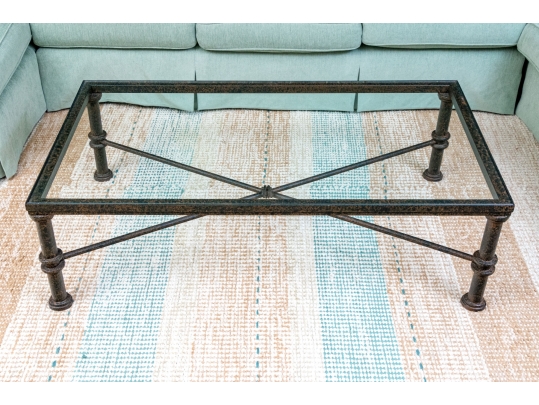 Giacometti Style Industrial Chic Glass Top Cocktail Table