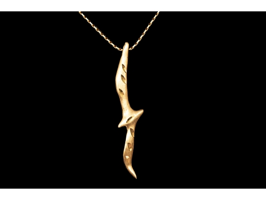 14k Yellow Gold Handsome Diamond Cut Seagull Pendant, With Chain