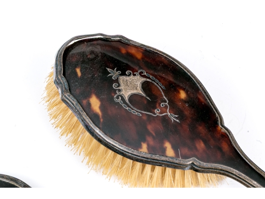 Antique Victorian Broadway & Co. (Birmingham, 1901-present) Silver And Tortoise Shell Vanity Set