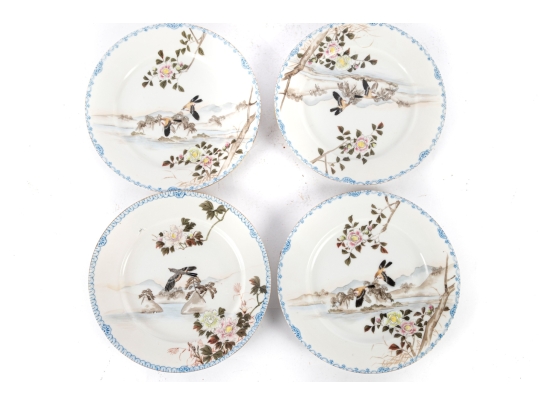 Set Of Four Hand-Painted Japanese Porcelain Plates 