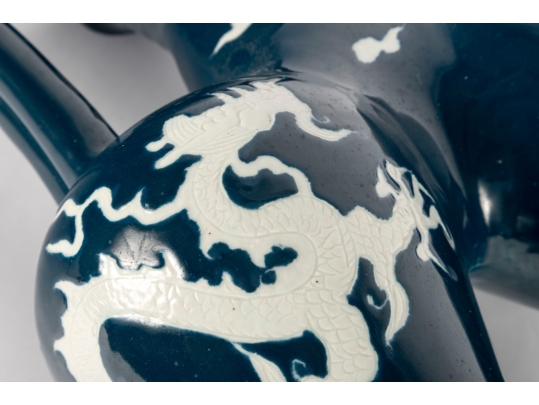 Chinese Sacrificial Blue Double Moon Flask Vase