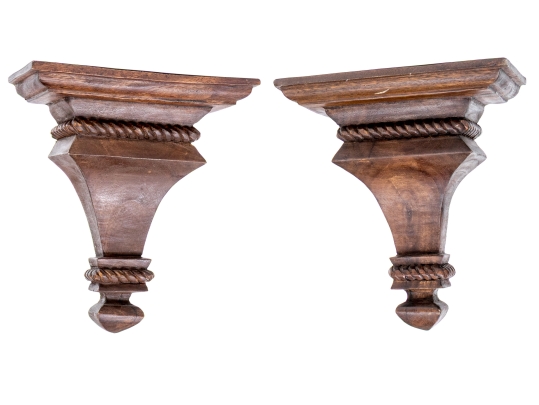Quality Pair Of Carved Wall Bracket Shelves