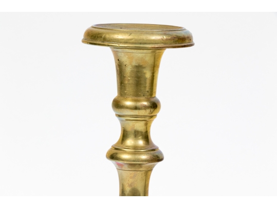 Pair Of Antique Brass Candlesticks, 18th C. 