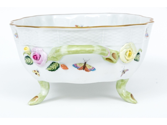 Herend Hungary Hand-Painted Porcelain Centerpiece Bowl, Rothschild Bird (RO) Pattern