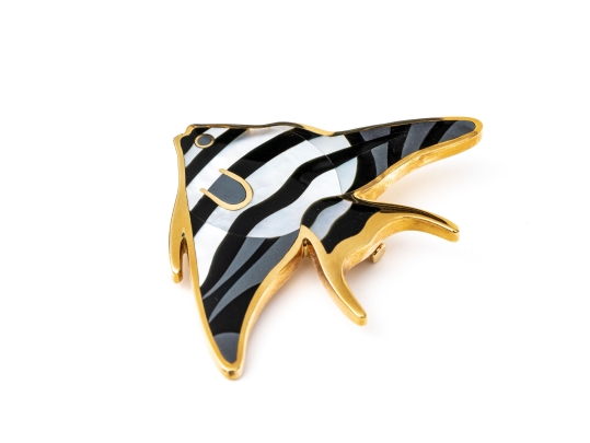 Tiffany & Co. 18k Yellow Gold Angela Cummings Stunning Inlaid Angel Fish Brooch, With Box
