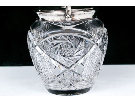 Fine 19th C. Silver Plate Mounted Cut Glass Biscuit Jar With Lid