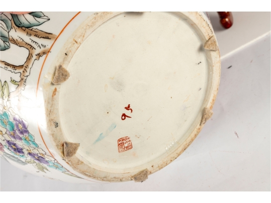 Mid-20th Century Chinese Famille Rose Porcelain Fish Bowl With Wooden Stand