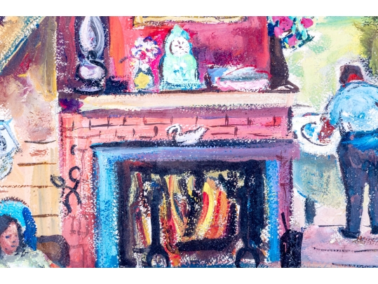 Signed Pastel On Paper, Family Home Interior
