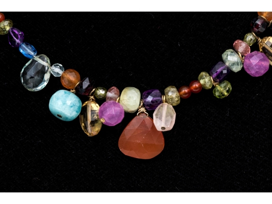 Beautiful Strand Of Assorted Faceted And Polished Multi Color Gemstones Necklace