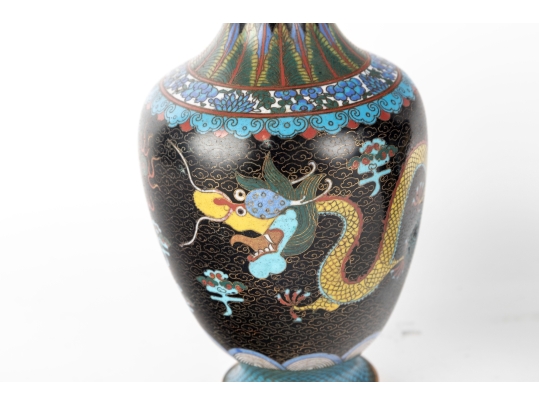 Cloisonne & Enamel Vintage Brass Chinese Dragon Vases