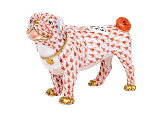 Herend Hungary Hand-Painted Porcelain Bulldog, Rust Fishnet Pattern, First Edition