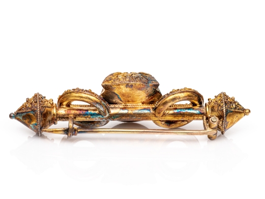 14k Gold Antique Beautiful Ornate Owl Motif Brooch With Rose Cut Diamond Eyes