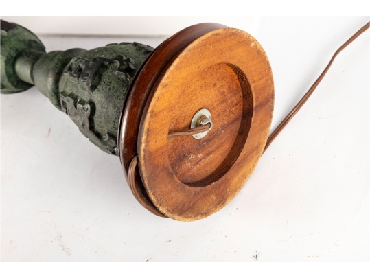 Pair Of Asian-Style Verdigris Metal Table Lamps