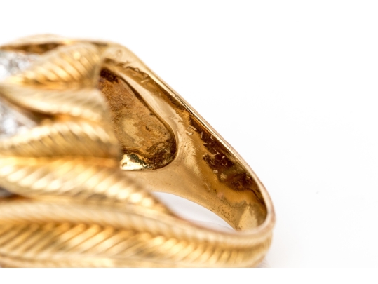 Van Cleef & Arpels 18k Yellow Gold Stunning Vintage Pave Diamond Foliate Ring, Size 3.75