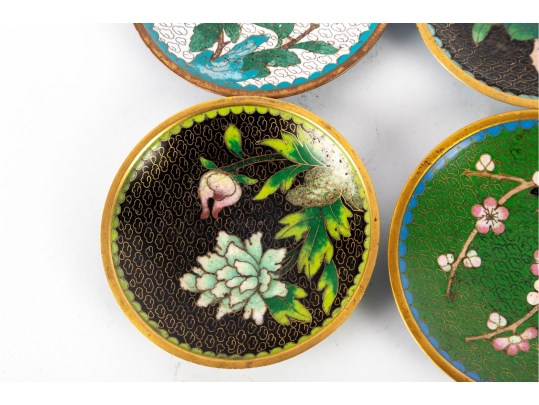 Set Of Seven Cloisonné Enamel Floral Dishes