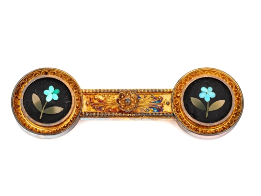 14k Gold Antique Beautiful Ornate Pietra Dura Grand Tour Brooch