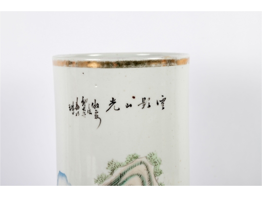 20th Century Chinese Porcelain Hat Stand With Landscape Scene