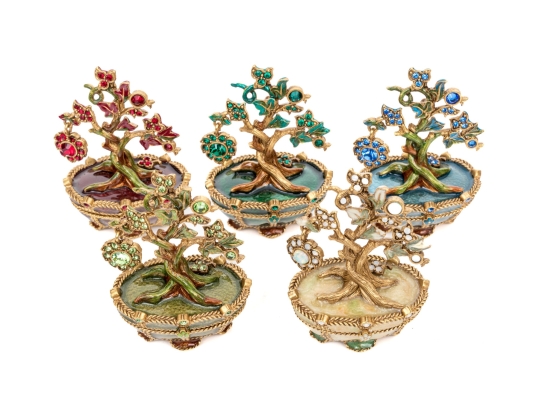 Collection Of Five Jay Strongwater Tiny Potted Month Trees 