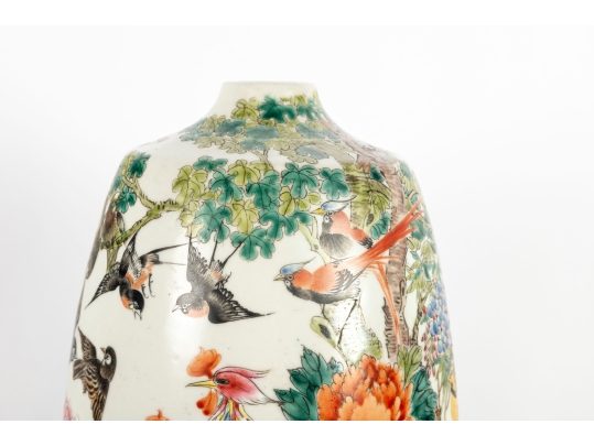 Chinese Republic Period Famille Rose Porcelain Vase With Birds And Peonies