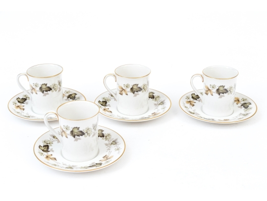Set Of Four English Royal Doulton “Larchmont” Demitasse Cups And Saucers