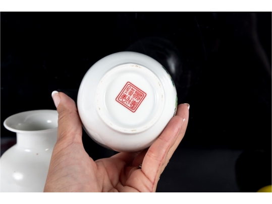 Pair Of Chinese Porcelain Vases With Lotus And Koi Design