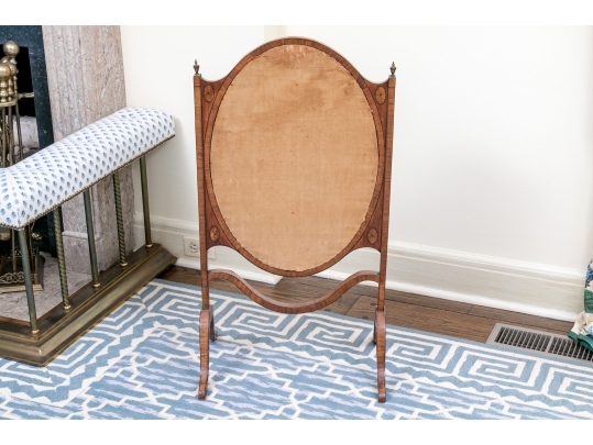 Antique Needlepoint Upholstered Fire Screen With Satinwood Stand