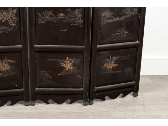 3ft Hand-Painted Chinese Four-Panel Folding Screen