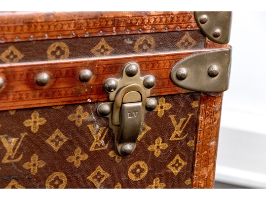 Antique Louis Vuitton Canvas Covered Brass Mounted Steamer Trunk