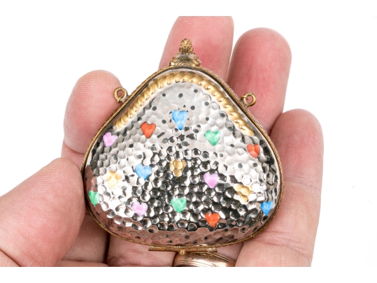 Two Gorgeous French Limoges Enameled Heart Form Pill Boxes