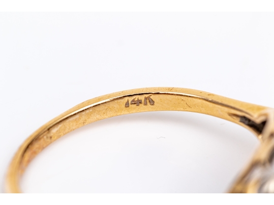 14k Gold Vintage Horizontal Navette Profile Diamond Set Cluster Ring, App. 0.15 TCW, Size 9.25