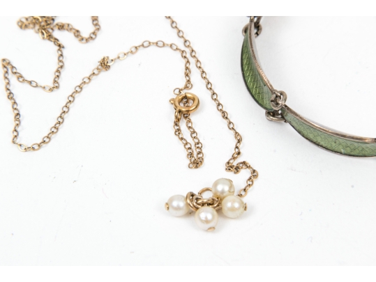 Small Lot Of Assorted Costume Jewelry, Including A Danish Silver Bracelet