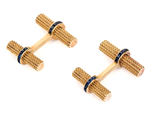14k Yellow Gold Vintage Beautiful Calibre Blue Sapphire Set Cufflinks, App. 2.30 TCW