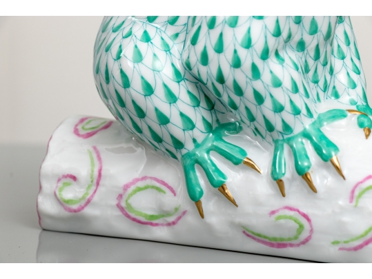 Rare Herend Hungary Hand-Painted Porcelain Koala With Baby, Green Fishnet Pattern