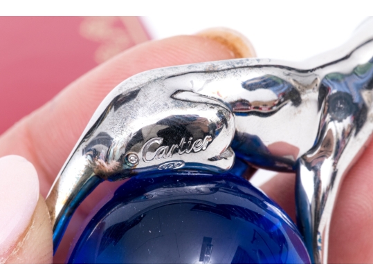 Cartier Sterling Silver Panther And Crystal Ball Paperweight, With Box