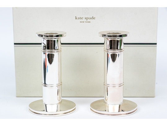 Pair Of Kate Spade By Lenox Silverplate Candlesticks- Pompano Point Style, Boxed