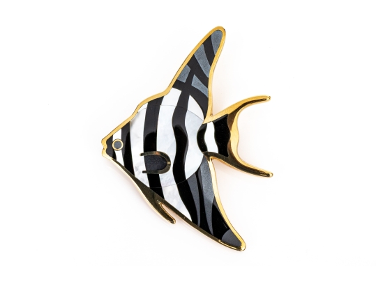 Tiffany & Co. 18k Yellow Gold Angela Cummings Stunning Inlaid Angel Fish Brooch, With Box