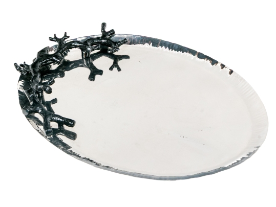 Michael Aram Stainless Platter With Black Enameled Coral 