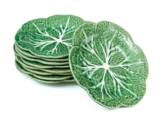 Set Of Nine Bordallo Penniero Portuguese Hand-Painted Cabbage Plates