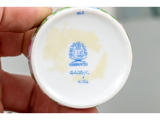 Herend Hungary Hand-Painted Porcelain Small ROund Polychrome Lidded Box