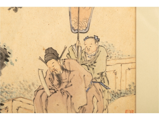 Signed Chinese Watercolor Painting Of Nobles/Scholars