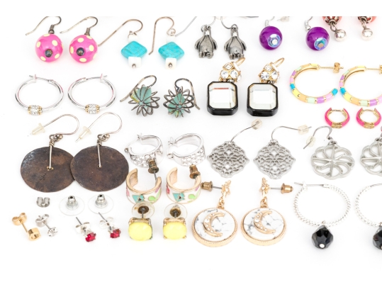 Extensive Collection Of Hoop, Stud, And Drop Pendant Style Costume Jewelry Earrings