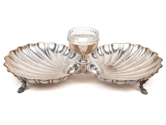 Large Silver-Plate Seafood Server