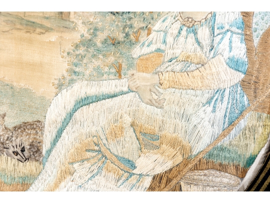Antique Embroidery Of A Shepherdess