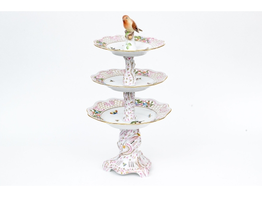 Rare, Exceptional Herend Hungary Hand-Painted Porcelain Three-Tier Server, Rothschild Bird Pattern