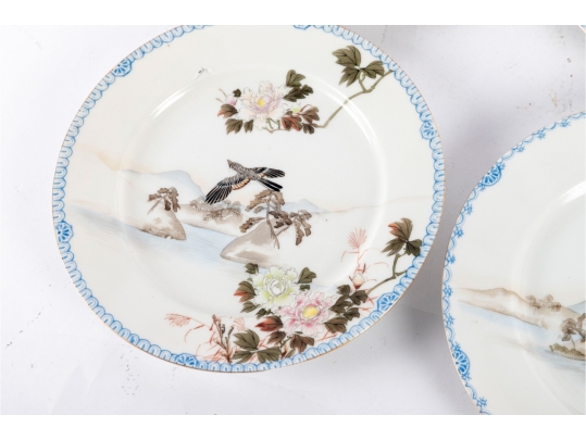 Set Of Four Hand-Painted Japanese Porcelain Plates 