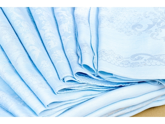 Set Of Eleven Embroidered Linen Napkins And One Tablecloth