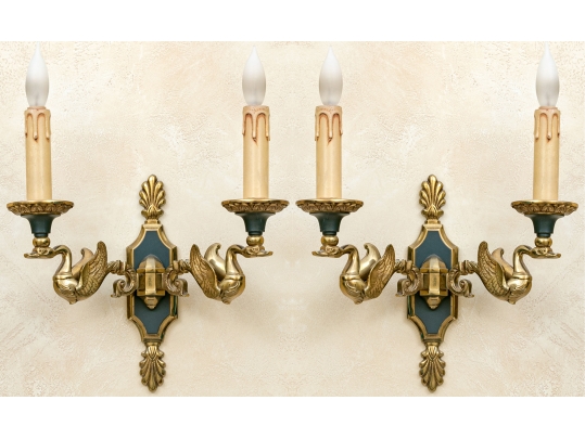 Pair Of French Empire Style Brass Wall Sconces